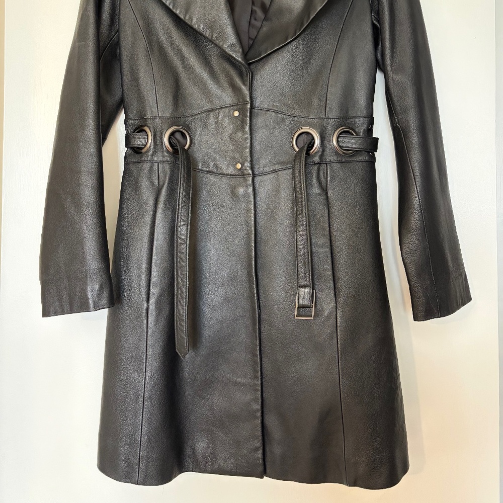 *Stunning* Via Spiga Black Leather Trench Coat- XS - Picture 2 of 11